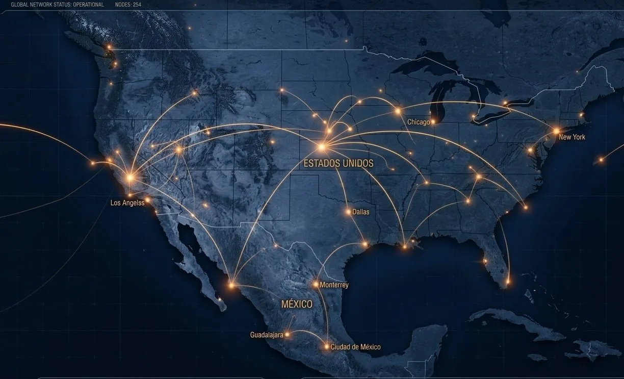 Mapa de rutas de cobertura Hot Shot entre México y Estados Unidos